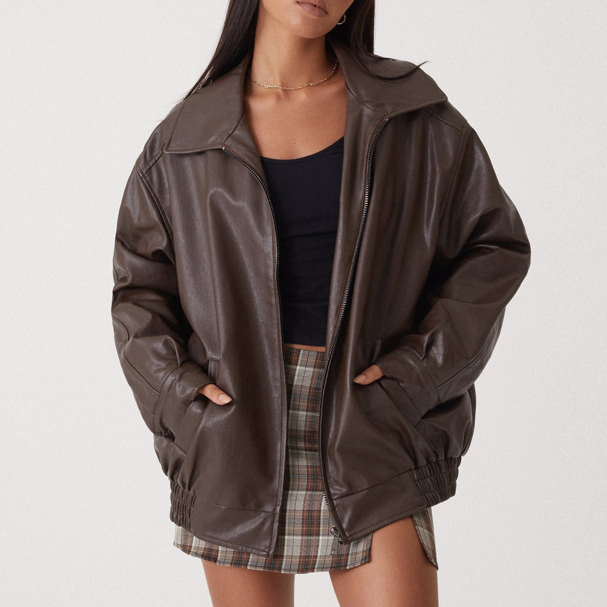 Women’s Oversized Faux Leather Bomber Jacket