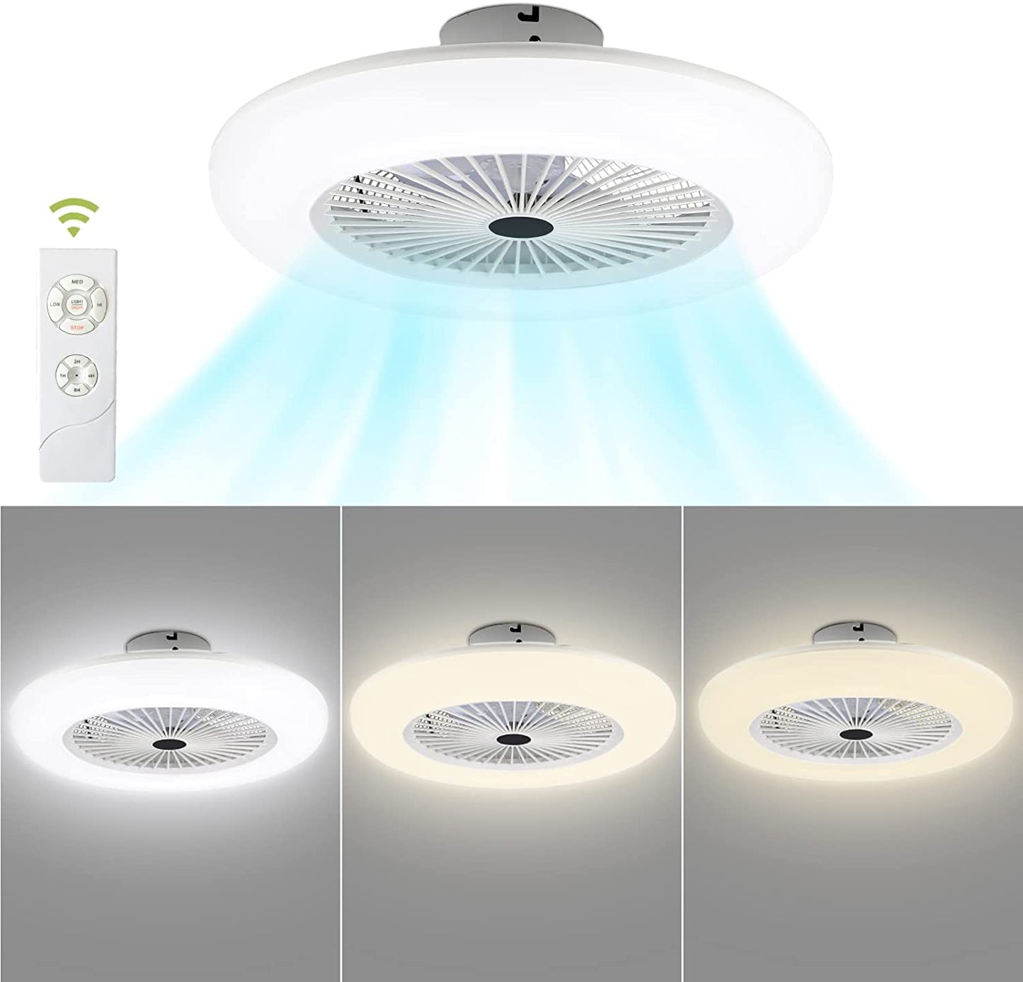 80W LED Ceiling Fan with Light - Remote Control Quiet Bedroom
