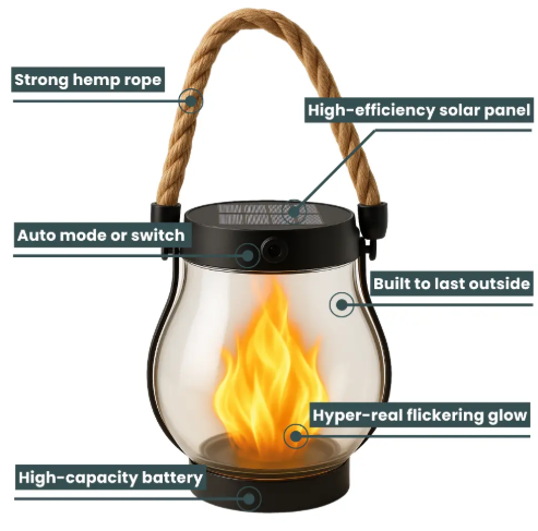 Solar Flame Outdoor Lantern - LED Waterproof Garden Path Light