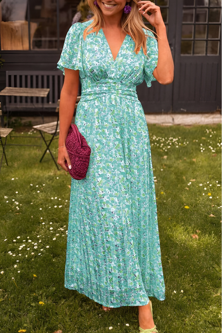Floral Maxi Dress with V Neck for Women