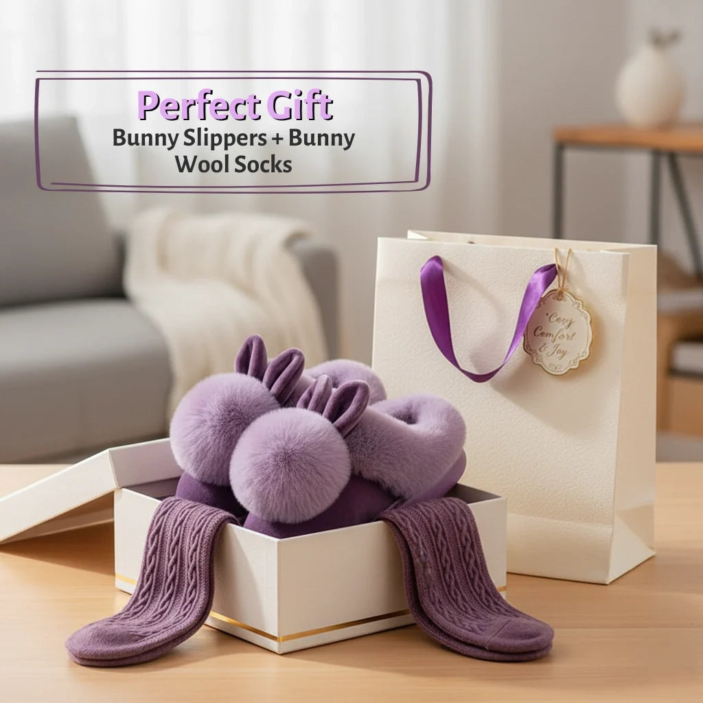 Women's Plush Bunny Slippers with Open or Closed Heel