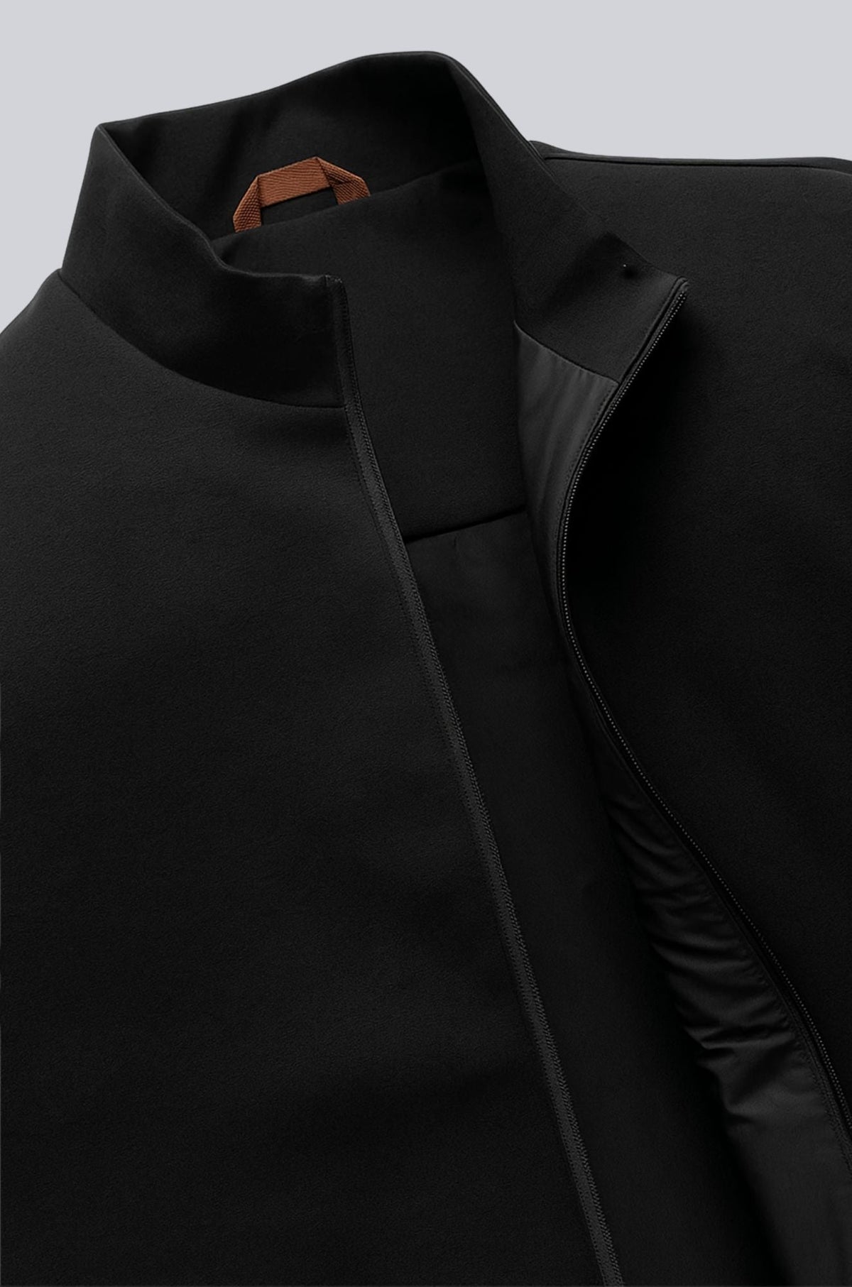 Men's Black Zip-Up Vest - Stand Collar & Pockets