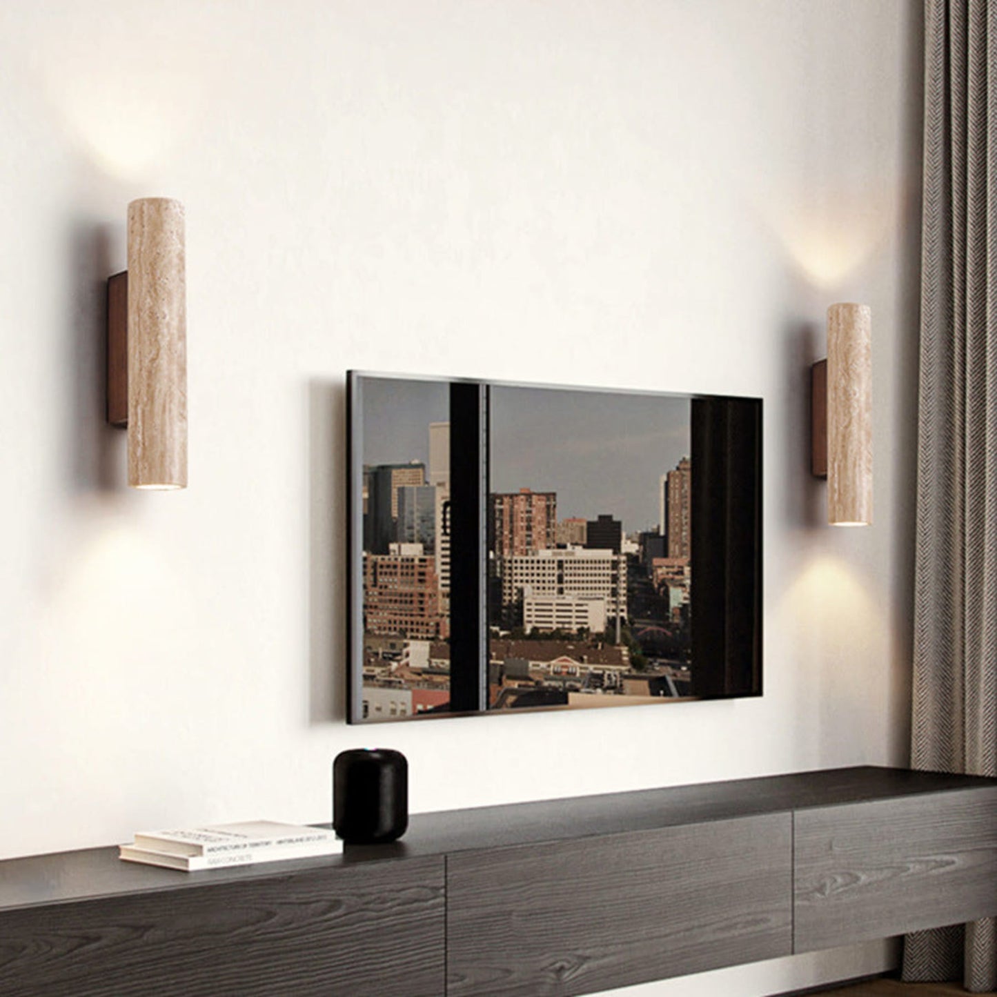 Travertine & Wood LED Wall Light
