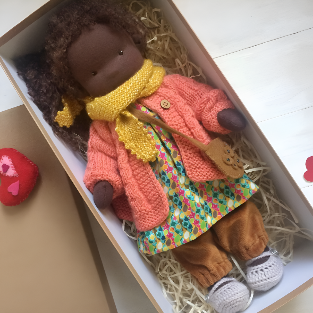 Handmade Waldorf Cuddly Doll - Soft Cotton Wool Toddler Plush