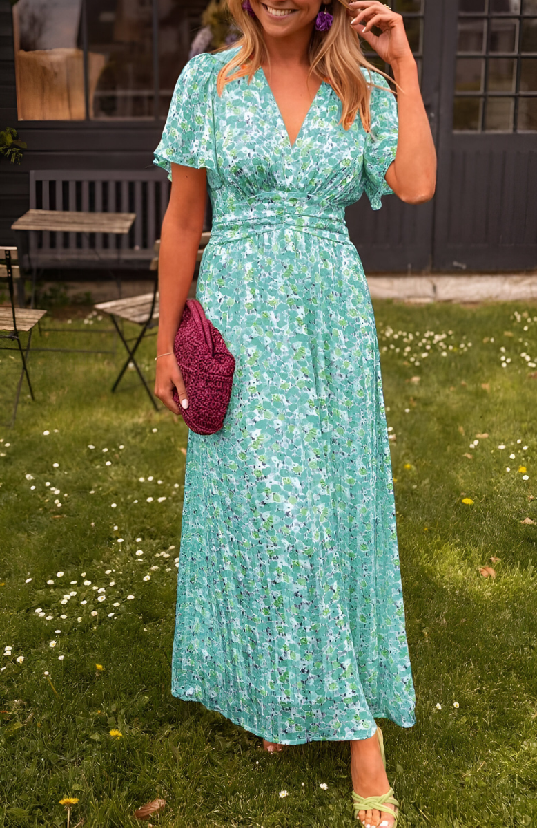 Women’s Floral Maxi Dress with V-Neck and Flowy Fit