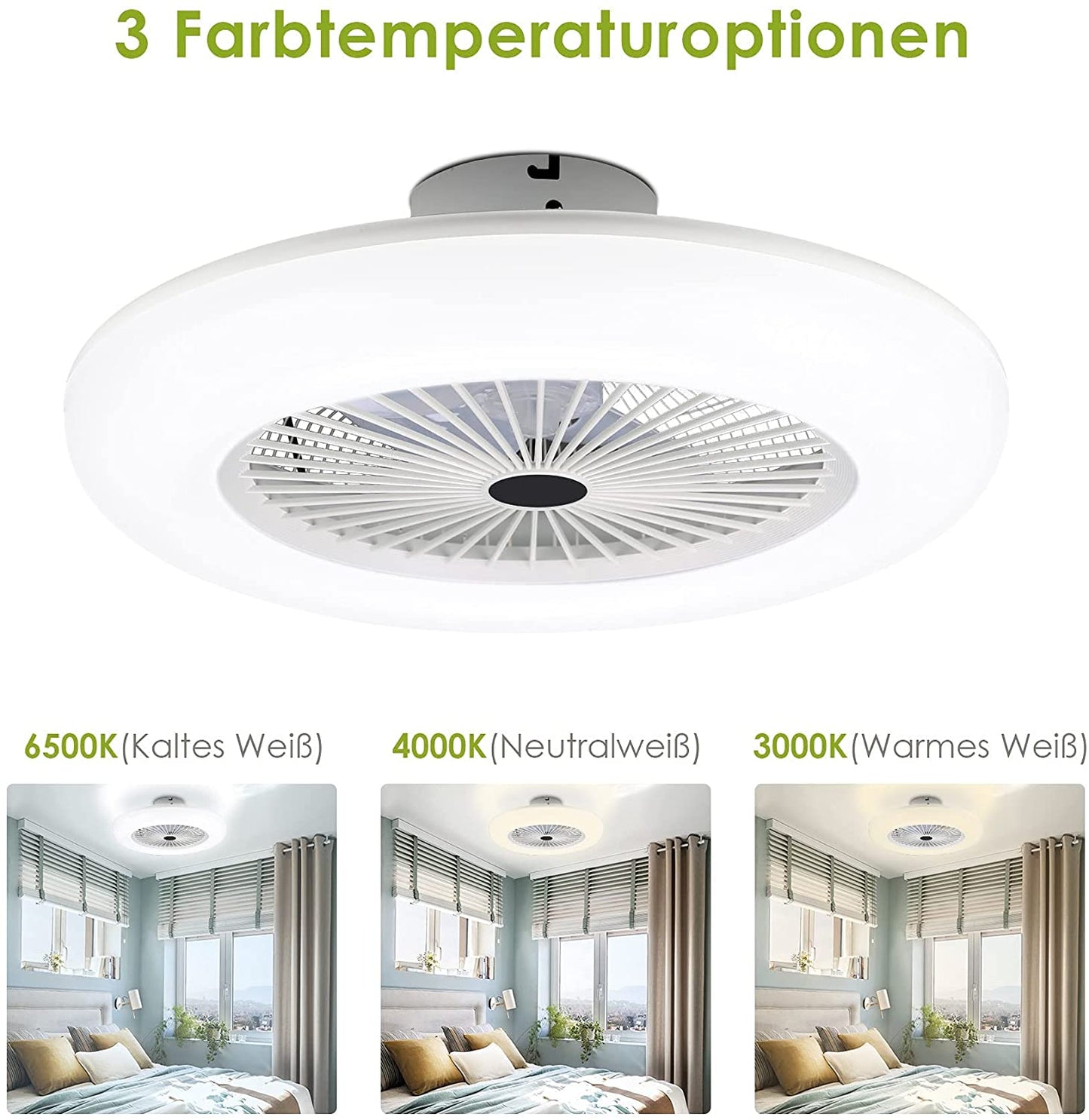 80W LED Ceiling Fan with Light - Remote Control Quiet Bedroom