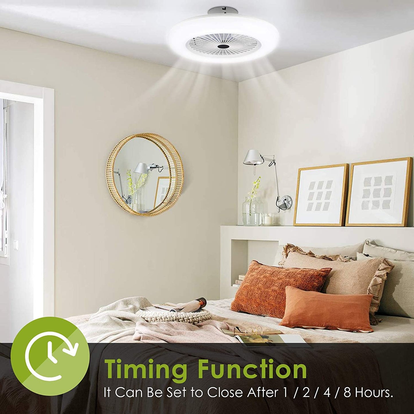 80W LED Ceiling Fan with Light - Remote Control Quiet Bedroom