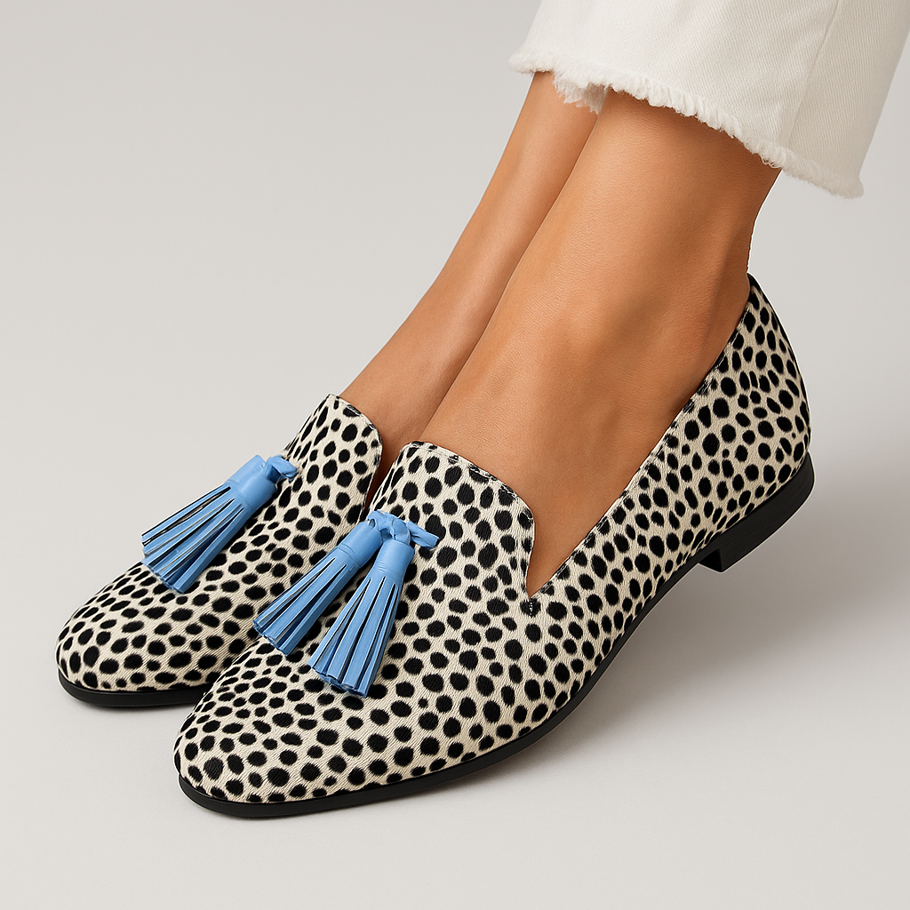 Women's Spotted Tassel Loafers - Comfortable Leopard Slip-On Shoes