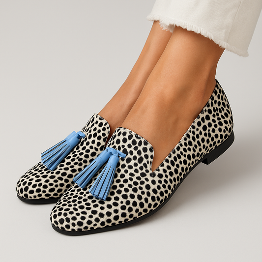 Women's Spotted Tassel Loafers - Comfortable Leopard Slip-On Shoes