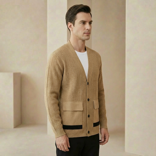 Men's Ribbed Relaxed Fit Cardigan - Cozy Open Front Knit Sweater
