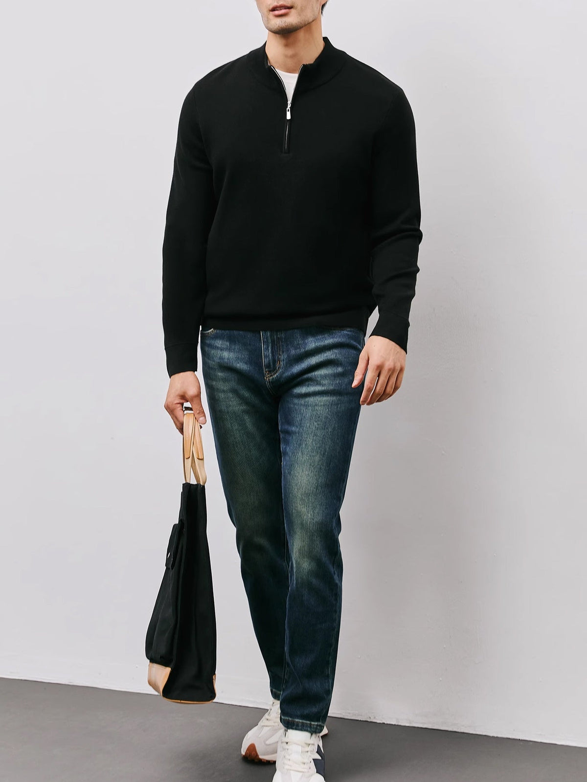 Men's Refined Quarter Zip Sweater Warm Stand Collar Knit Pullover