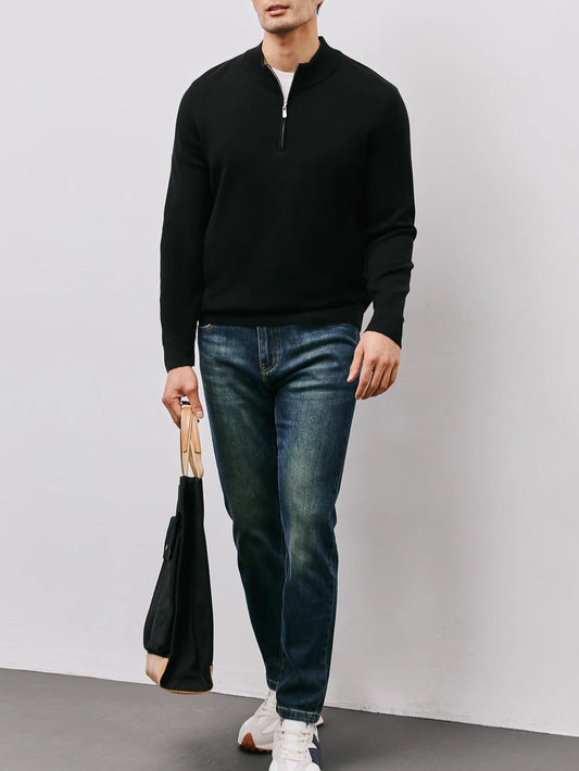 Men's Refined Quarter Zip Sweater Warm Stand Collar Knit Pullover