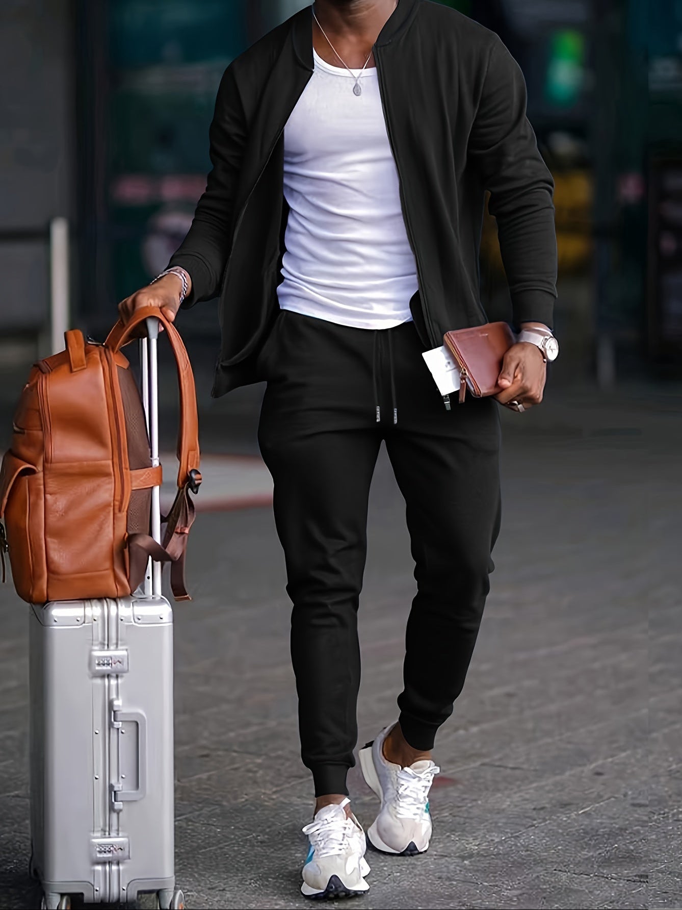 Men’s Casual Travel Tracksuit Set with Zip Jacket
