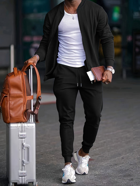 Men’s Casual Travel Tracksuit Set with Zip Jacket