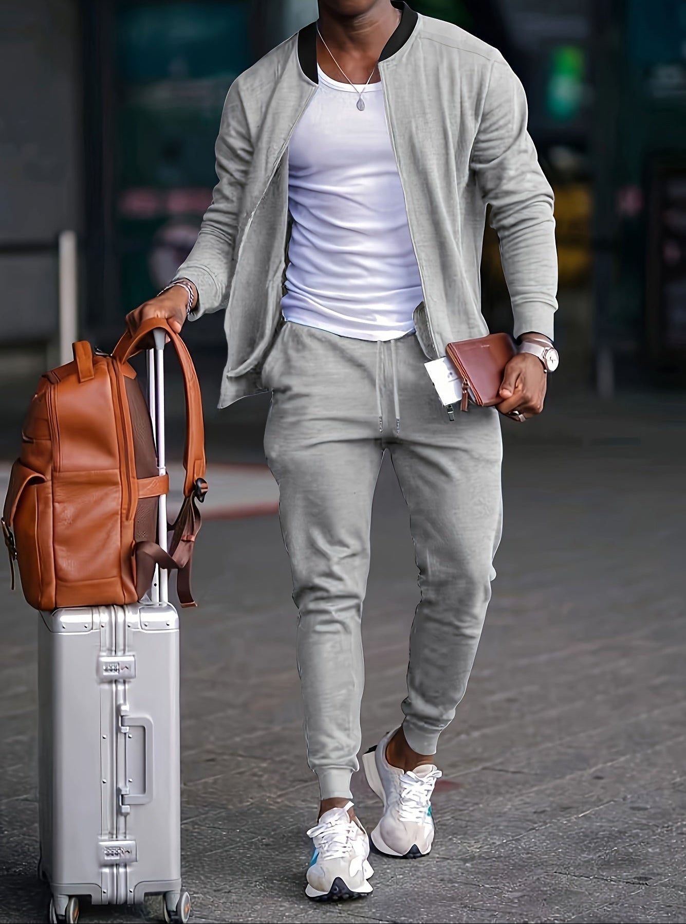Men’s Casual Travel Tracksuit Set with Zip Jacket