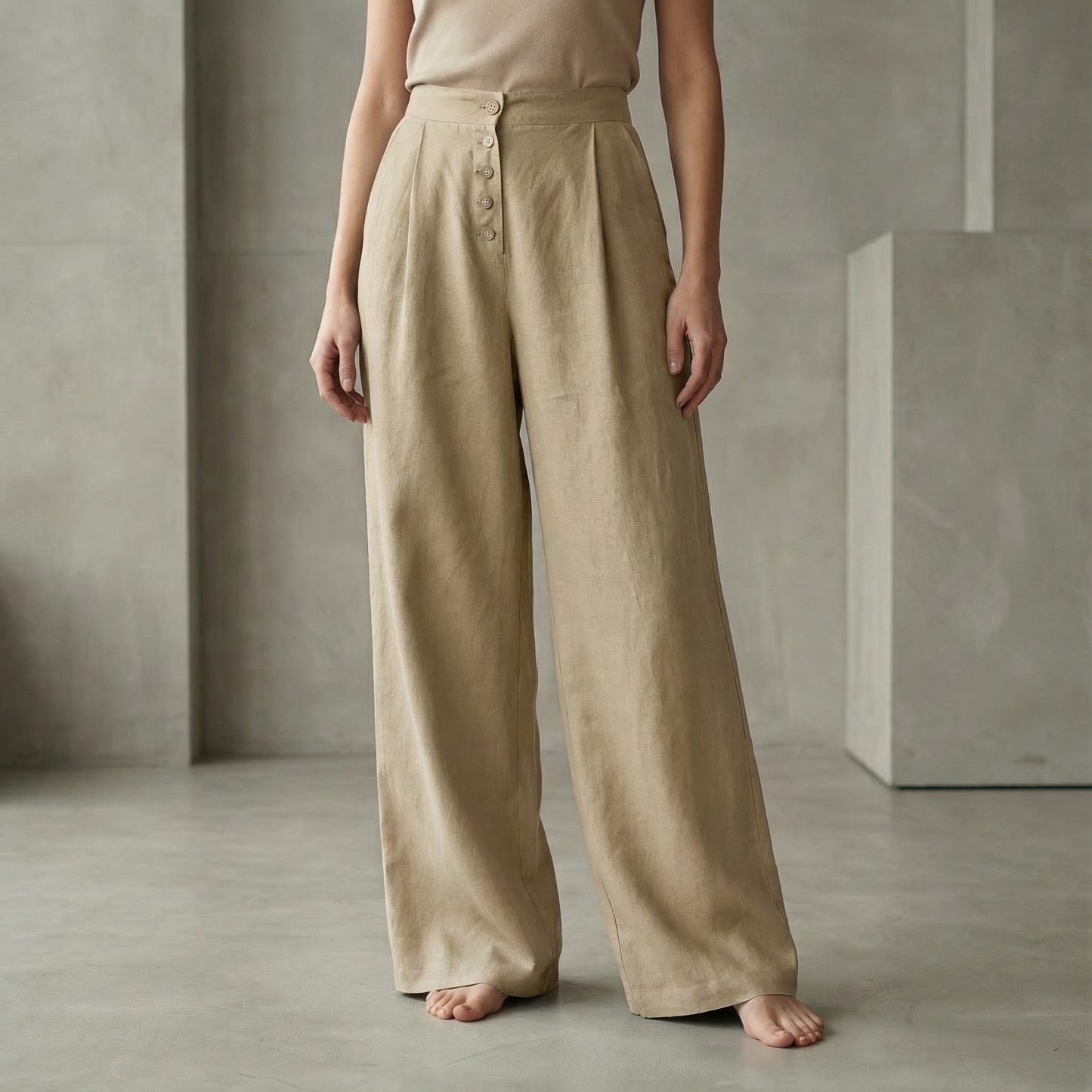 Elena High-Waist Button-Up Palazzo Pants for Women – Flowy Wide-Leg Fit