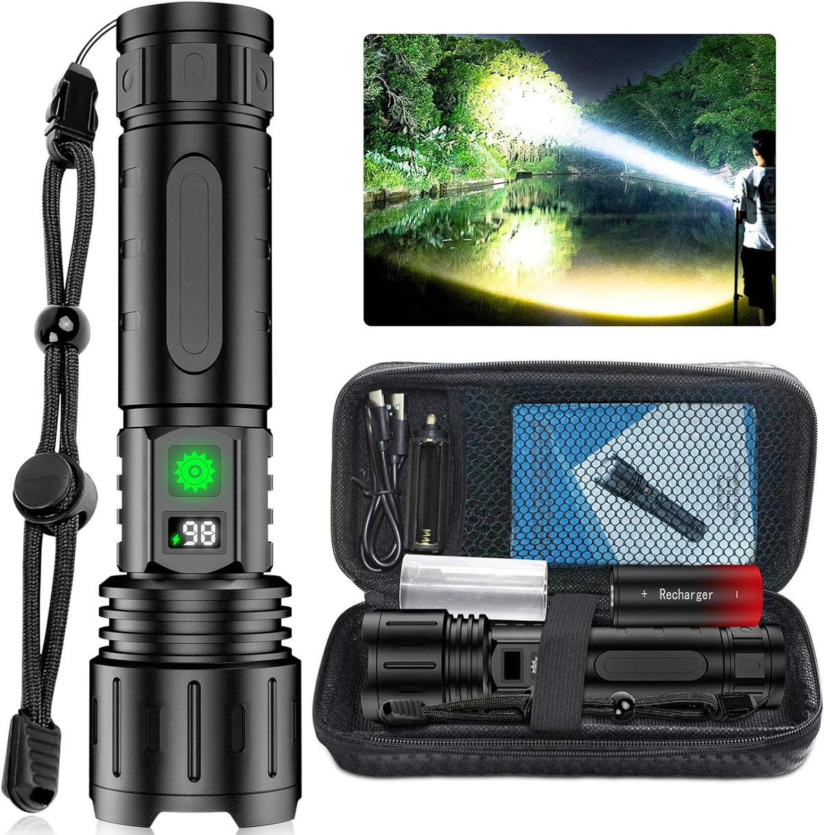 Ultra-Bright 100k Lumens Tactical Torch – USB-C Power Bank