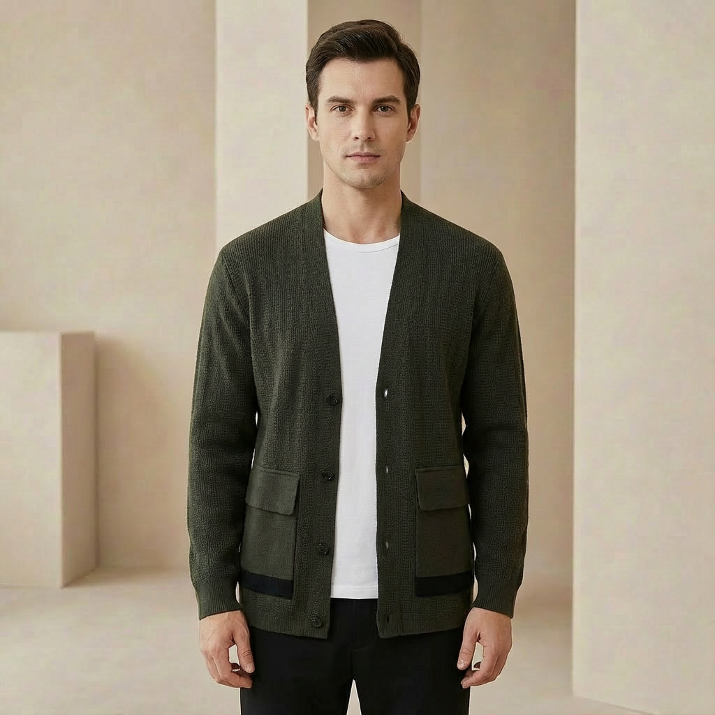 Men's Ribbed Relaxed Fit Cardigan - Cozy Open Front Knit Sweater