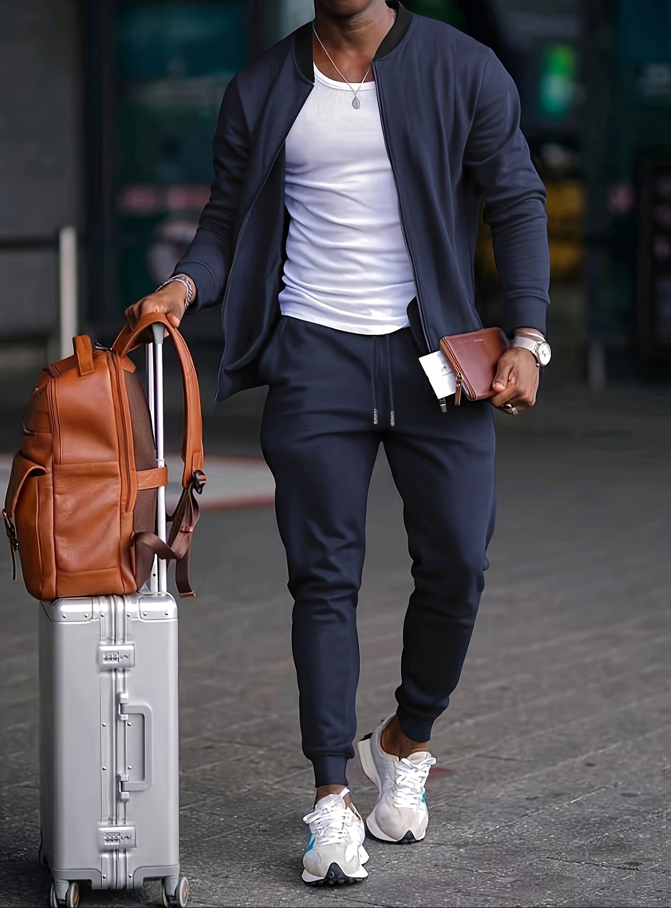 Men’s Casual Travel Tracksuit Set with Zip Jacket