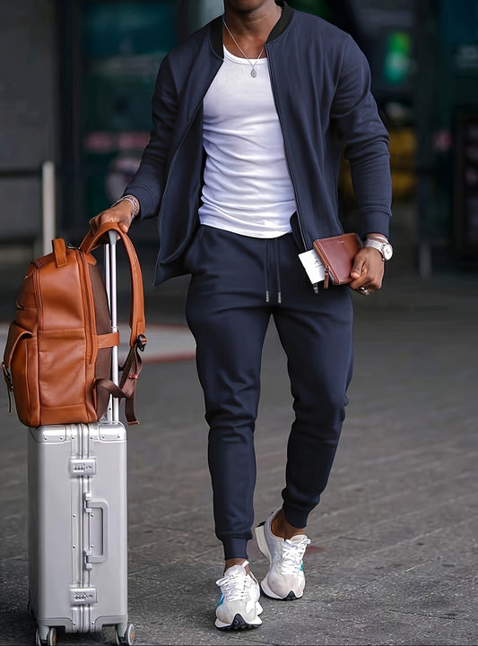 Men’s Casual Travel Tracksuit Set with Zip Jacket