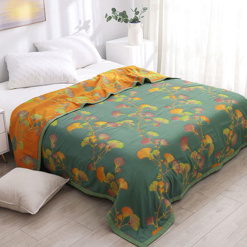 Reversible Jacquard Ginkgo Throw Blanket