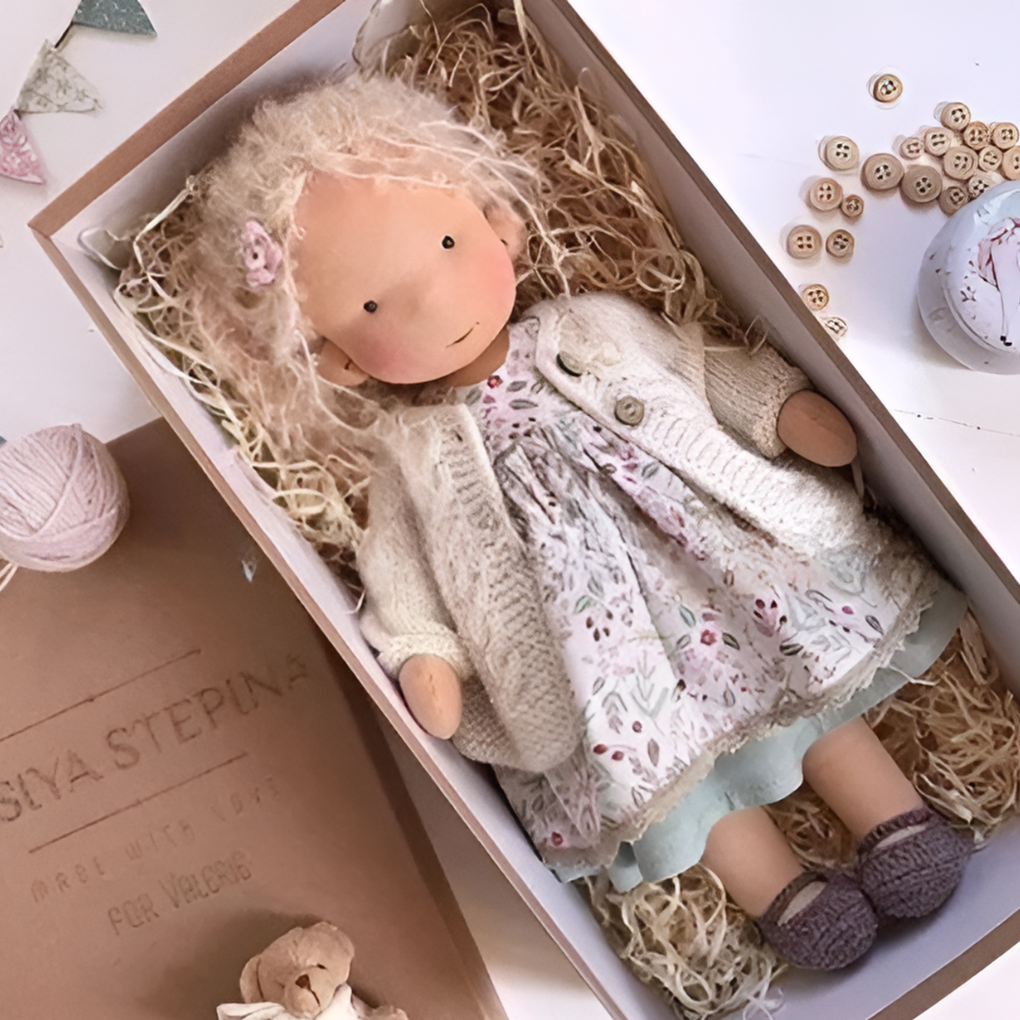 Handmade Waldorf Cuddly Doll - Soft Cotton Wool Toddler Plush