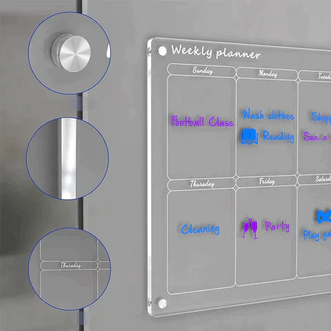 Magnetic Acrylic Fridge Calendar - Clear Dry Erase Weekly Board