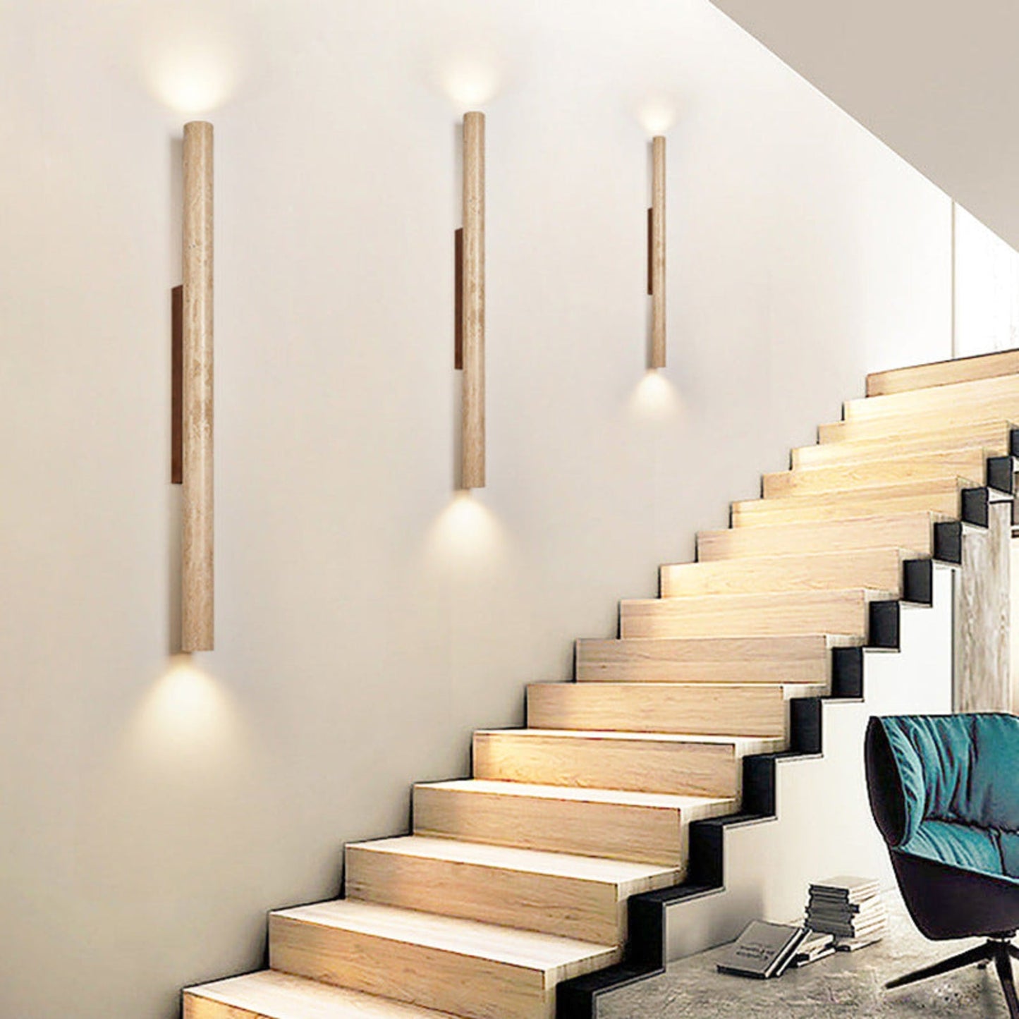 Travertine & Wood LED Wall Light
