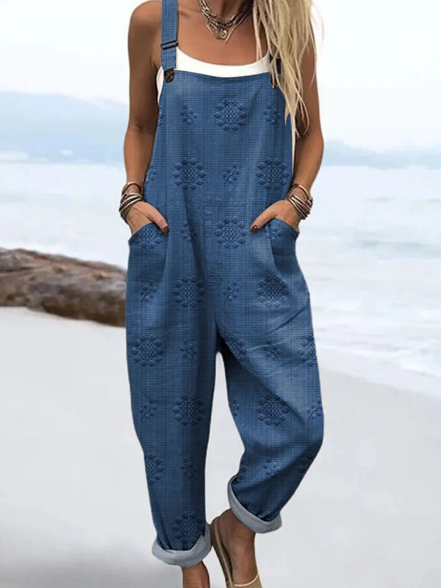 Women's Woven Floral Jumpsuit - Relaxed Wide Leg Summer Romper