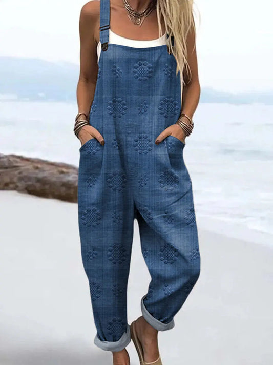 Women's Woven Floral Jumpsuit - Relaxed Wide Leg Summer Romper