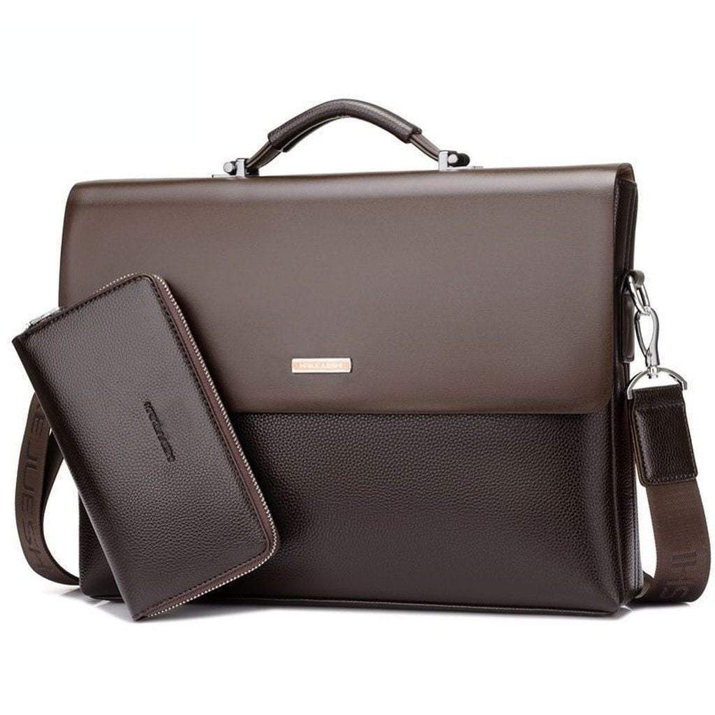 Mens Leather Briefcase - Slim Laptop Shoulder Bag Business Attache