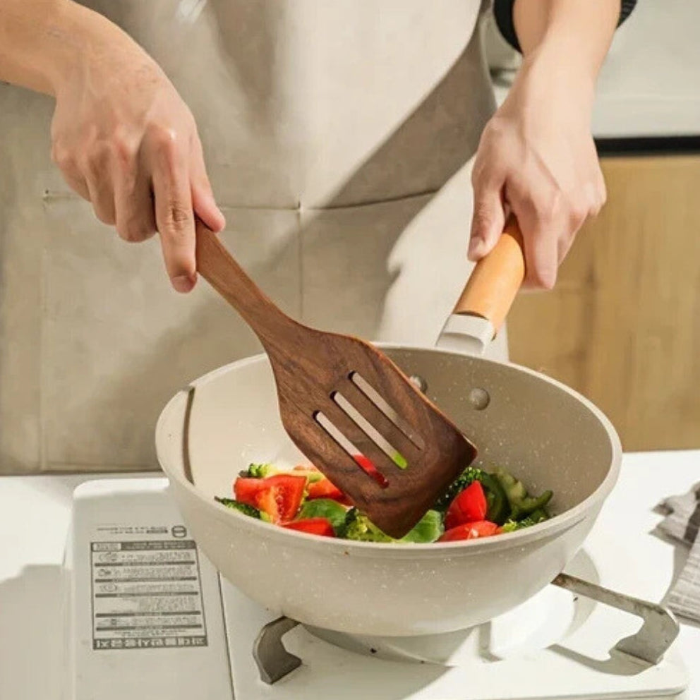Minimalist Wooden Cooking Utensils Set – 7-Piece Non-Scratch Kitchen Tool Set