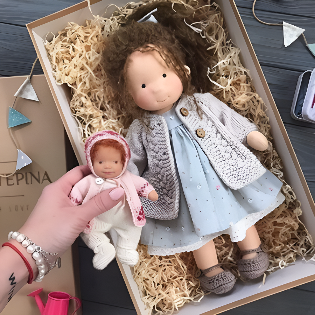Handmade Waldorf Cuddly Doll - Soft Cotton Wool Toddler Plush