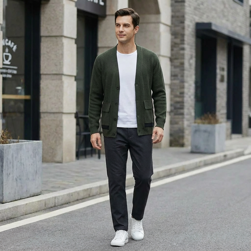 Men's Ribbed Relaxed Fit Cardigan - Cozy Open Front Knit Sweater