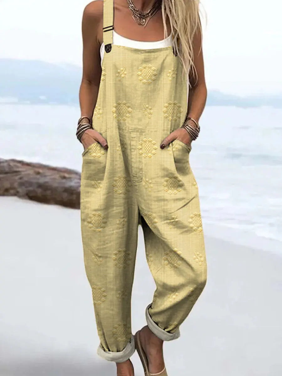 Women's Woven Floral Jumpsuit - Relaxed Wide Leg Summer Romper