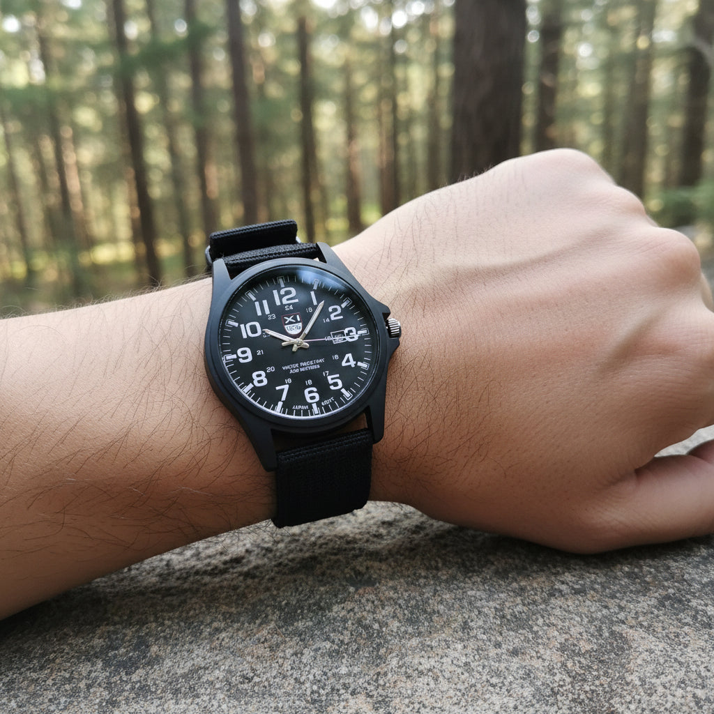 Tactical-Style Wristwatch - Luminous Hands, Stopwatch & Date