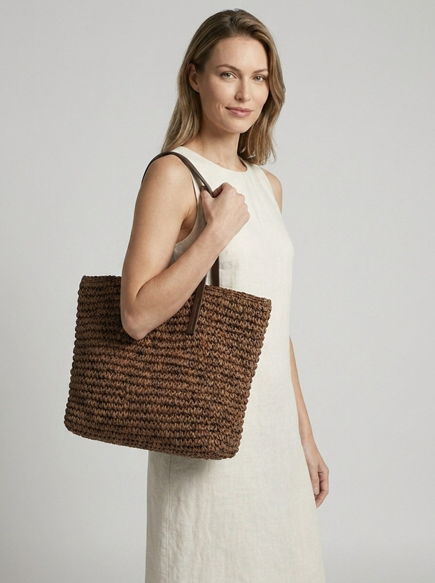Women’s Woven Straw Beach Tote Bag