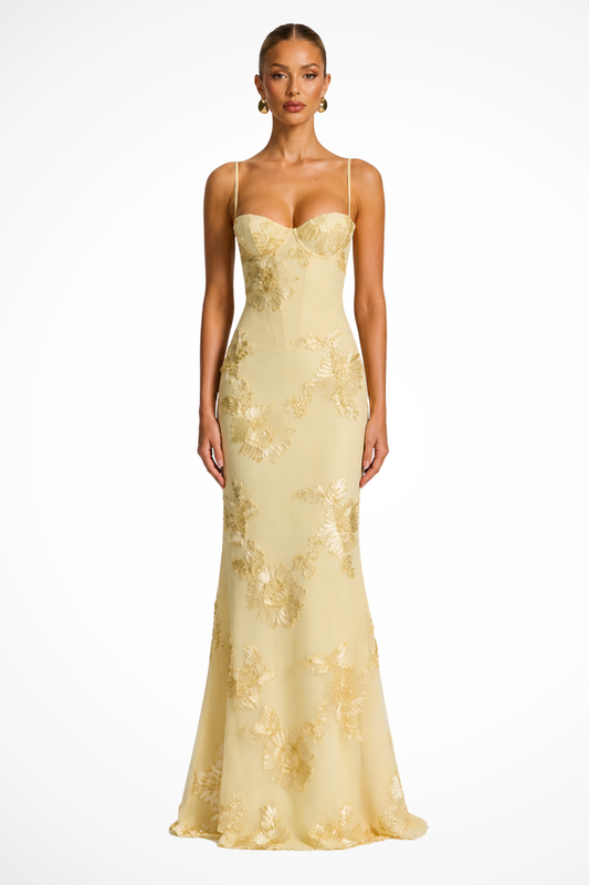 Women’s Floral Embroidered Corset Maxi Dress