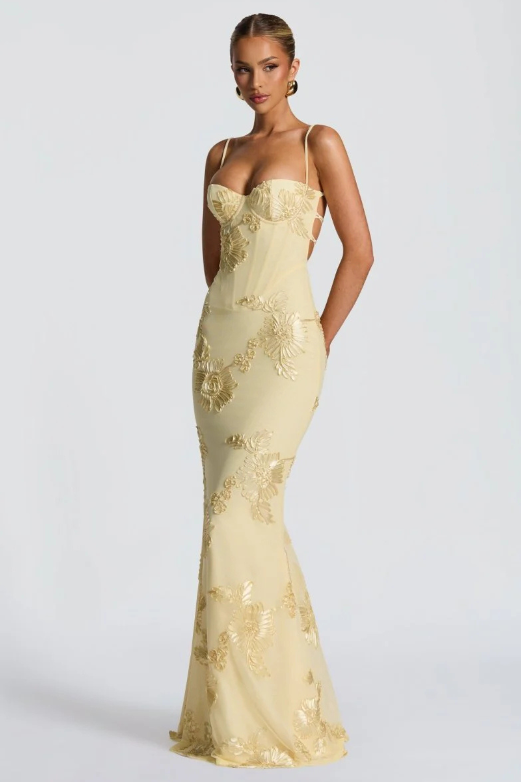 Women’s Floral Embroidered Corset Maxi Dress