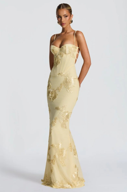 Women’s Floral Embroidered Corset Maxi Dress