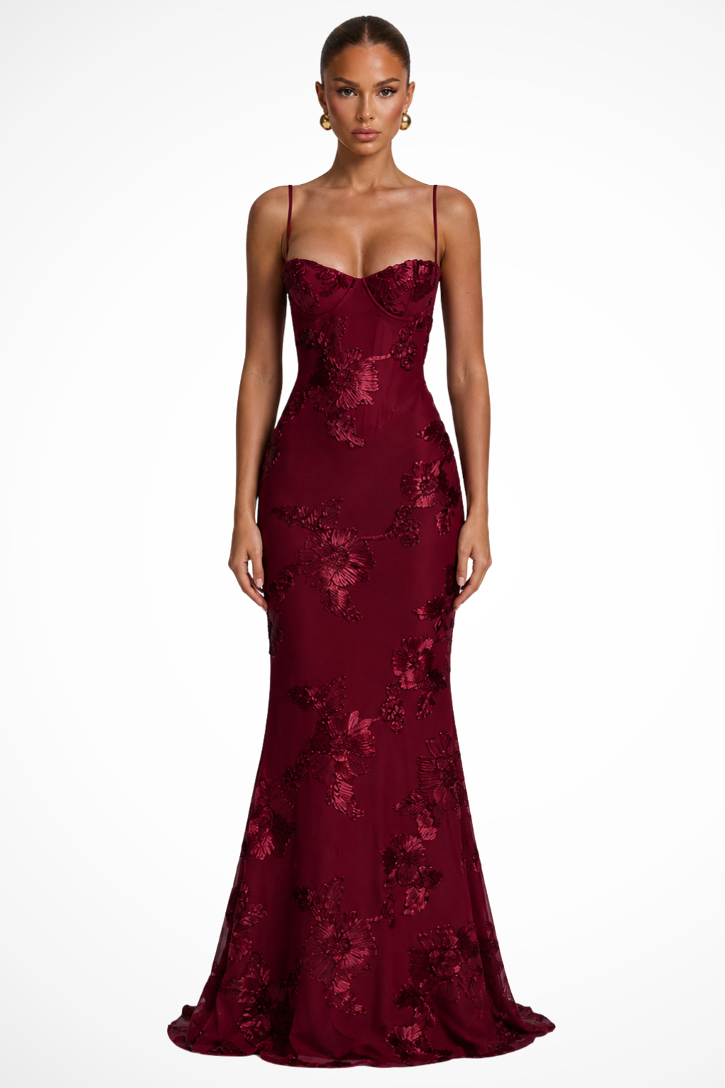 Women’s Floral Embroidered Corset Maxi Dress