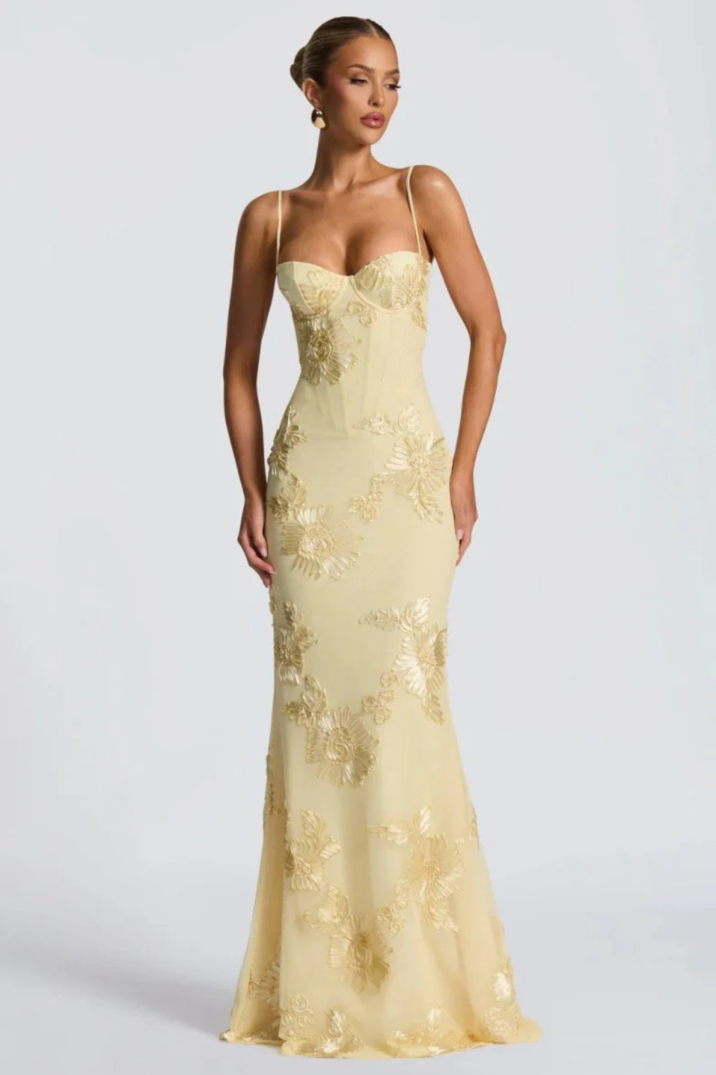 Women’s Floral Embroidered Corset Maxi Dress