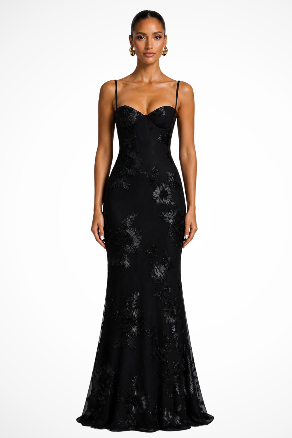 Women’s Floral Embroidered Corset Maxi Dress