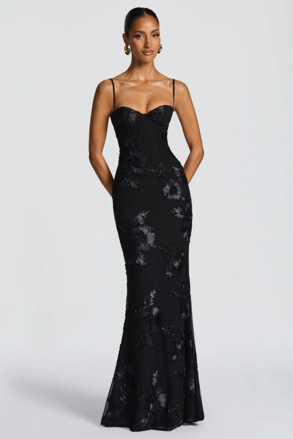 Women’s Floral Embroidered Corset Maxi Dress