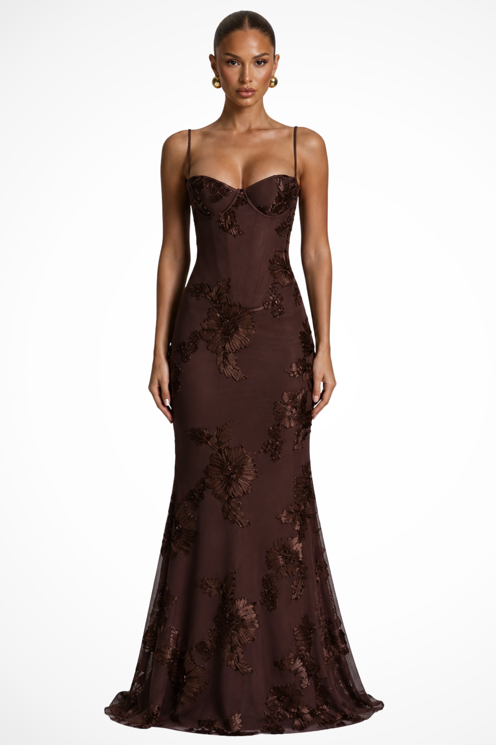Women’s Floral Embroidered Corset Maxi Dress