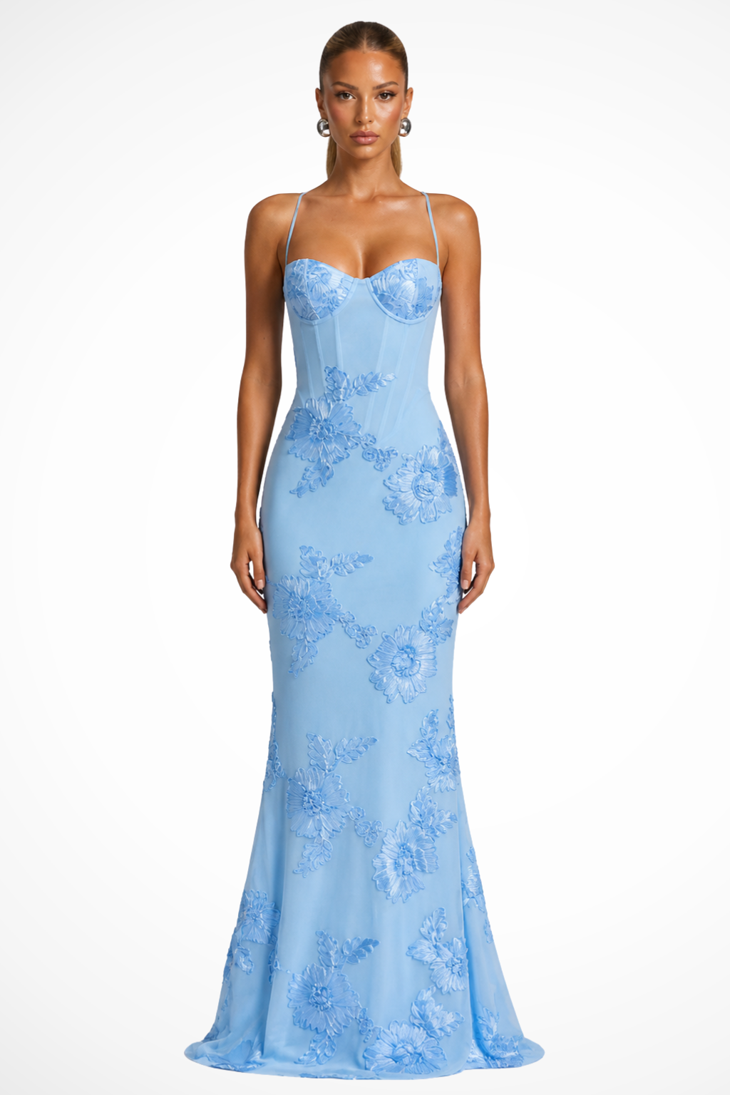 Women’s Floral Embroidered Corset Maxi Dress