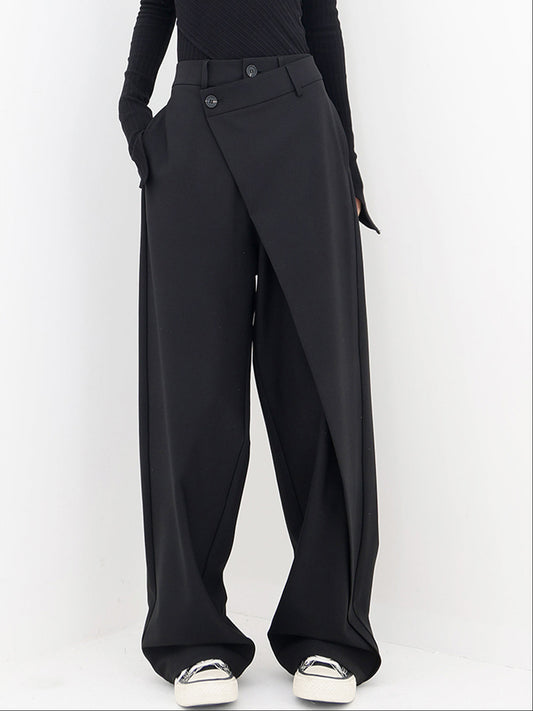 Women’s Wide Leg Dress Pants with Button Detail