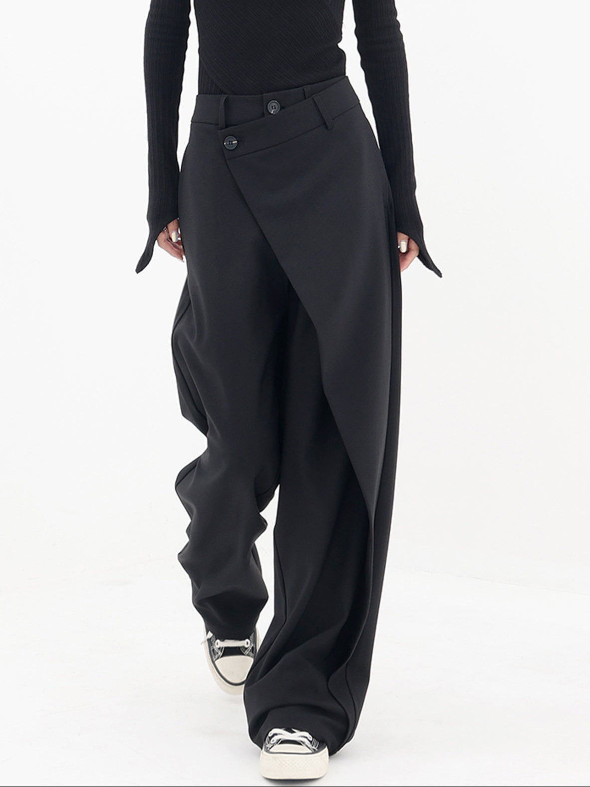 Women’s Wide Leg Dress Pants with Button Detail