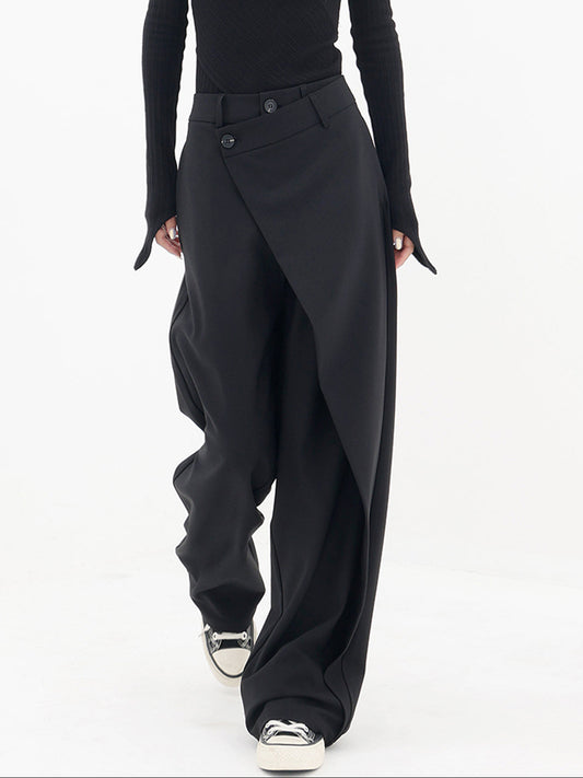 Women’s Wide Leg Dress Pants with Button Detail