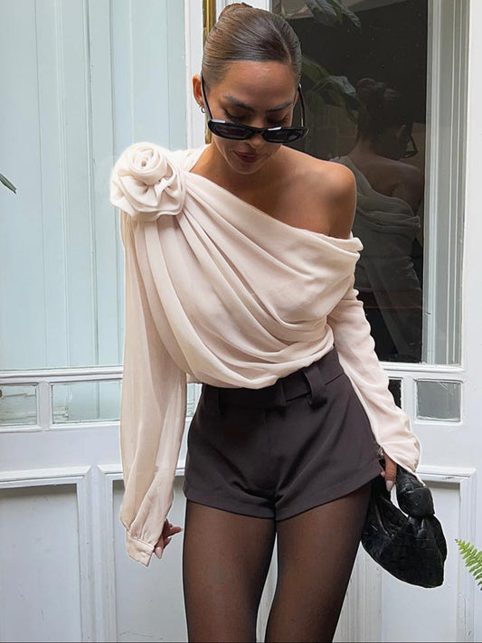 One Shoulder Chiffon Blouse for Women
